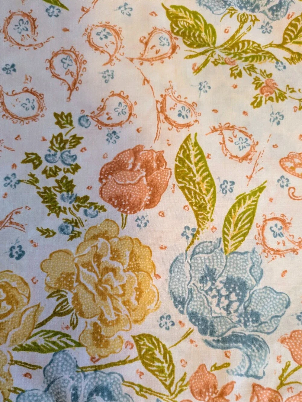 Sheet Queen Flat Floral Cotton Dacron Polyester Coral, Olive Sky Blue 90 x 106